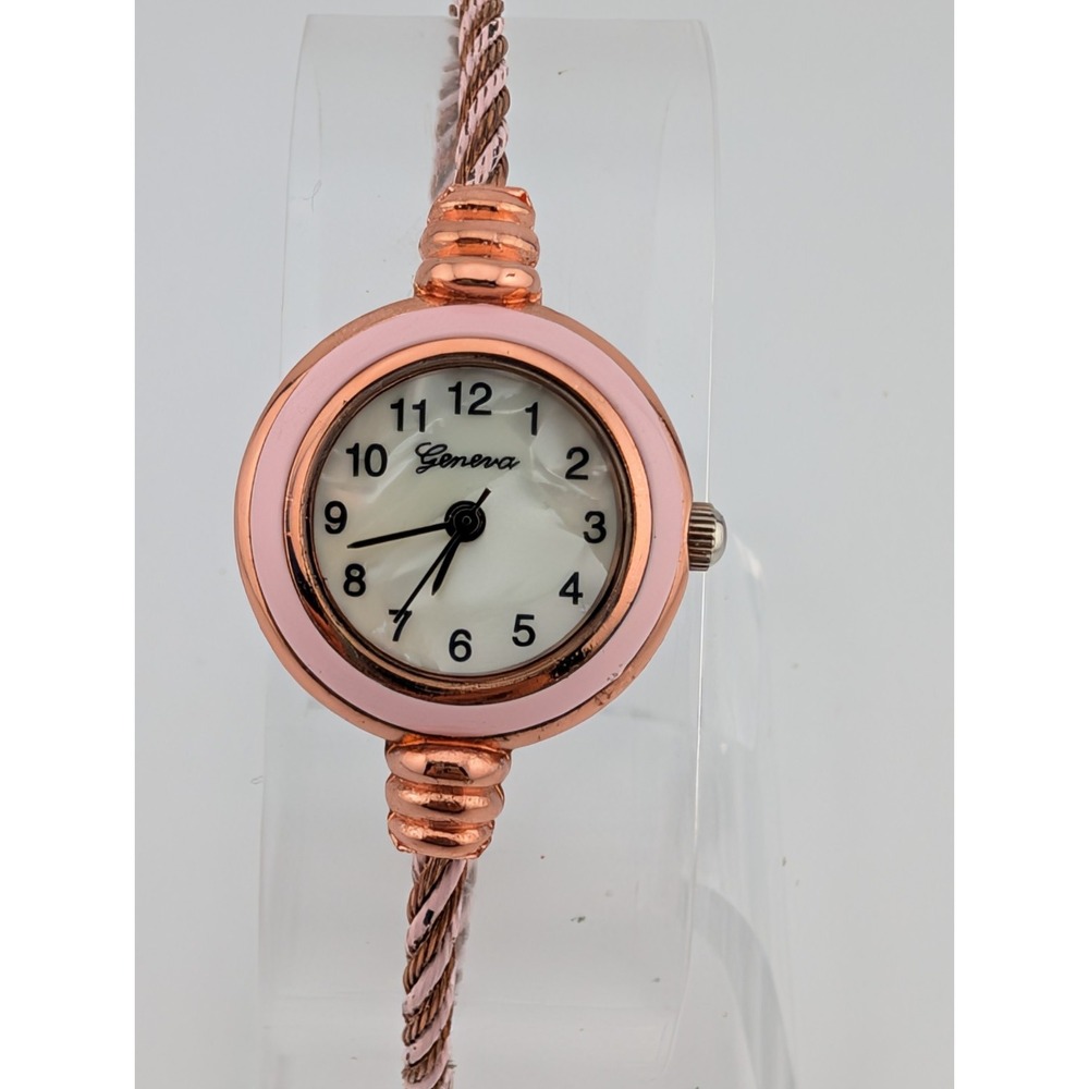 Geneva Watch Women Pink 23mm Case‎ Cable Wire Bangle Band- New Battery